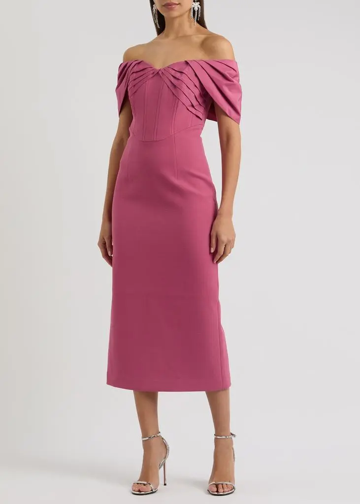 REBECCA VALLANCE Anais off-the-shoulder crepe midi dress 2