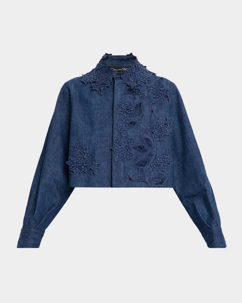 Oscar de la Renta Embroidered Denim Crop Jacket