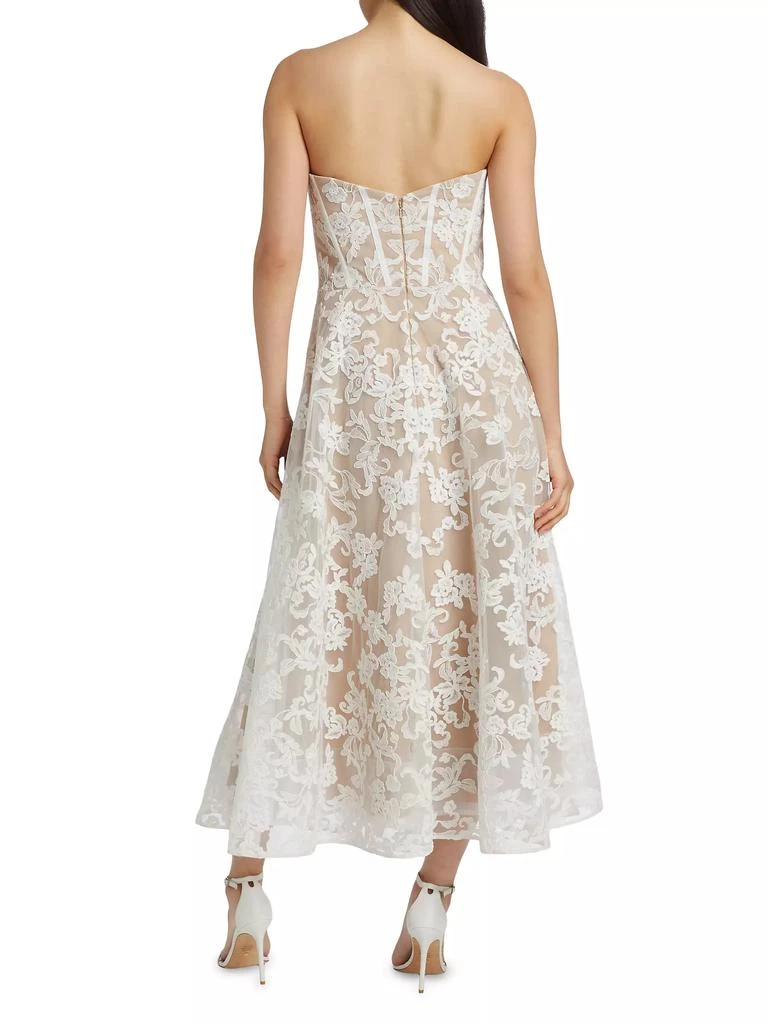 MARCHESA Appliqué Lace Strapless A-Line Midi-Dress 5