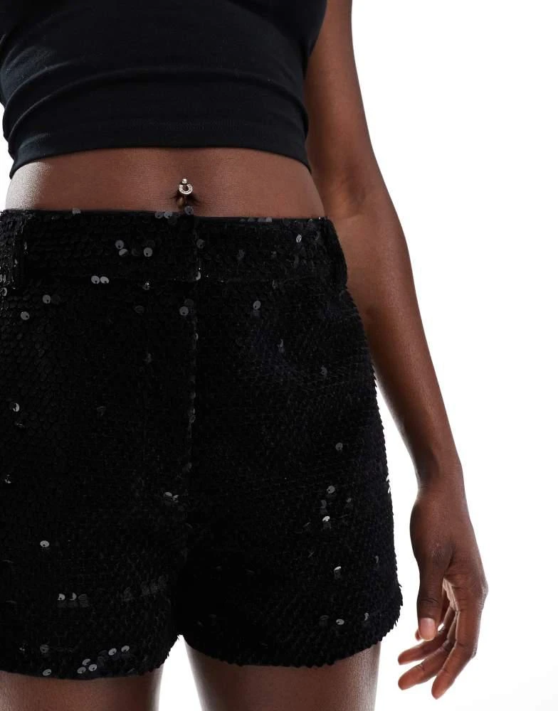 ASOS ASOS DESIGN tailored sequin micro shorts in black 4