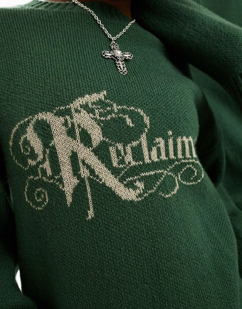 Reclaimed Vintage Reclaimed Vintage unisex oversized jumper with logo in green 2