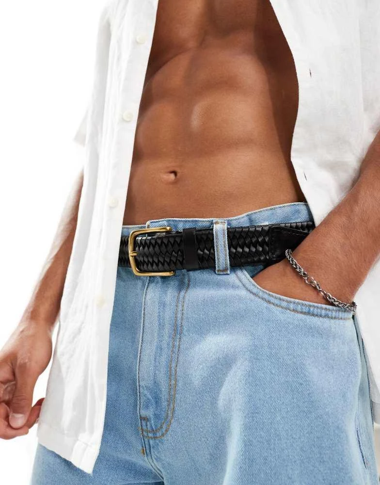 River Island River Island leather woven belt in black 1