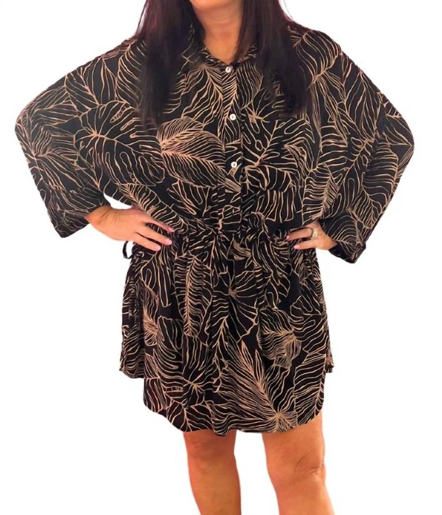 Elan Cinched Tunic Dress In Black Natural 1
