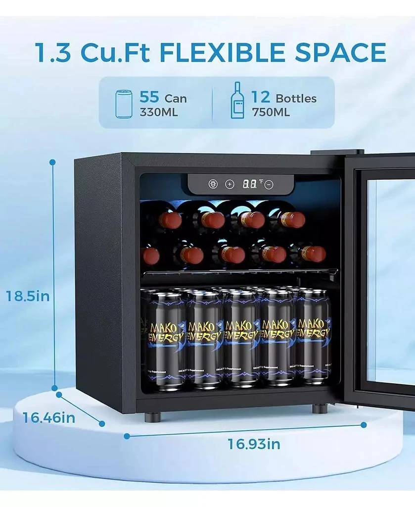Cowsar 1.3 cu.ft 12 Bottle 48 Can Wine Cooler/Mini Fridge/Beverage Refrigerator Countertop Clear Glass Door for Beer&Soda 2
