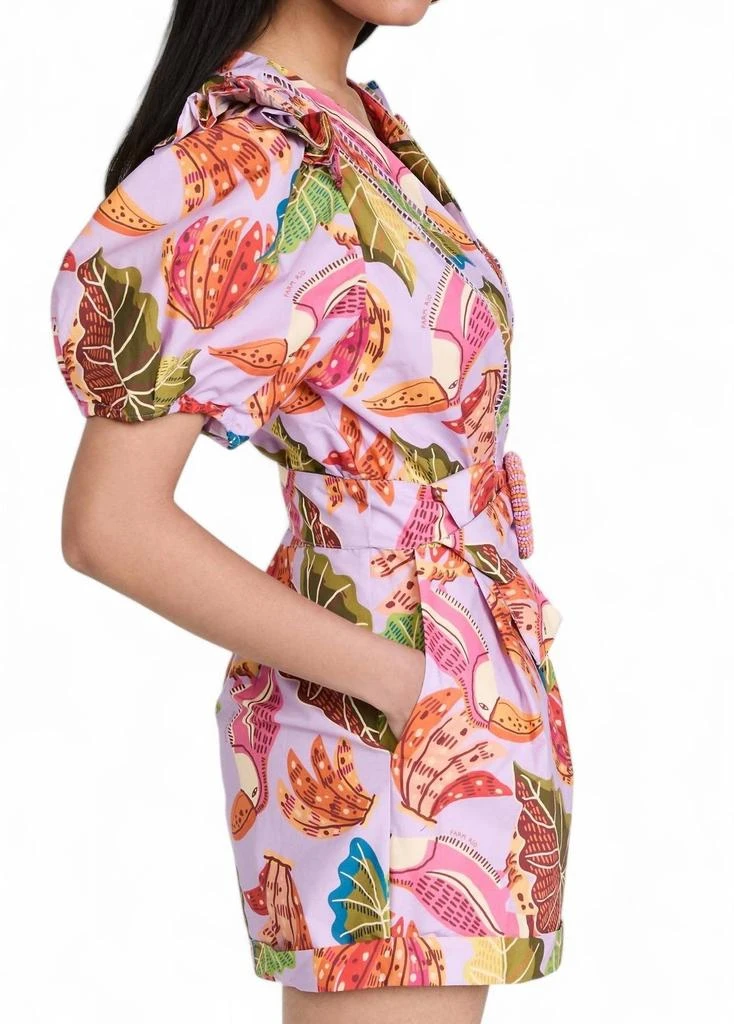Farm Rio Lilac Beaks & Bananas Romper In Purple & Orange 2