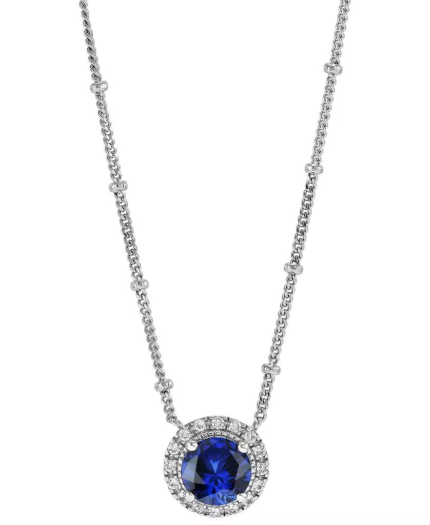 Macy
s Lab-Grown Sapphire (1-5/8 ct. t.w.) 
Lab-Grown White Sapphire  (1/6 ct. t.w.) Halo Pendant Necklace in Sterling Silver, 16" + 2" extender