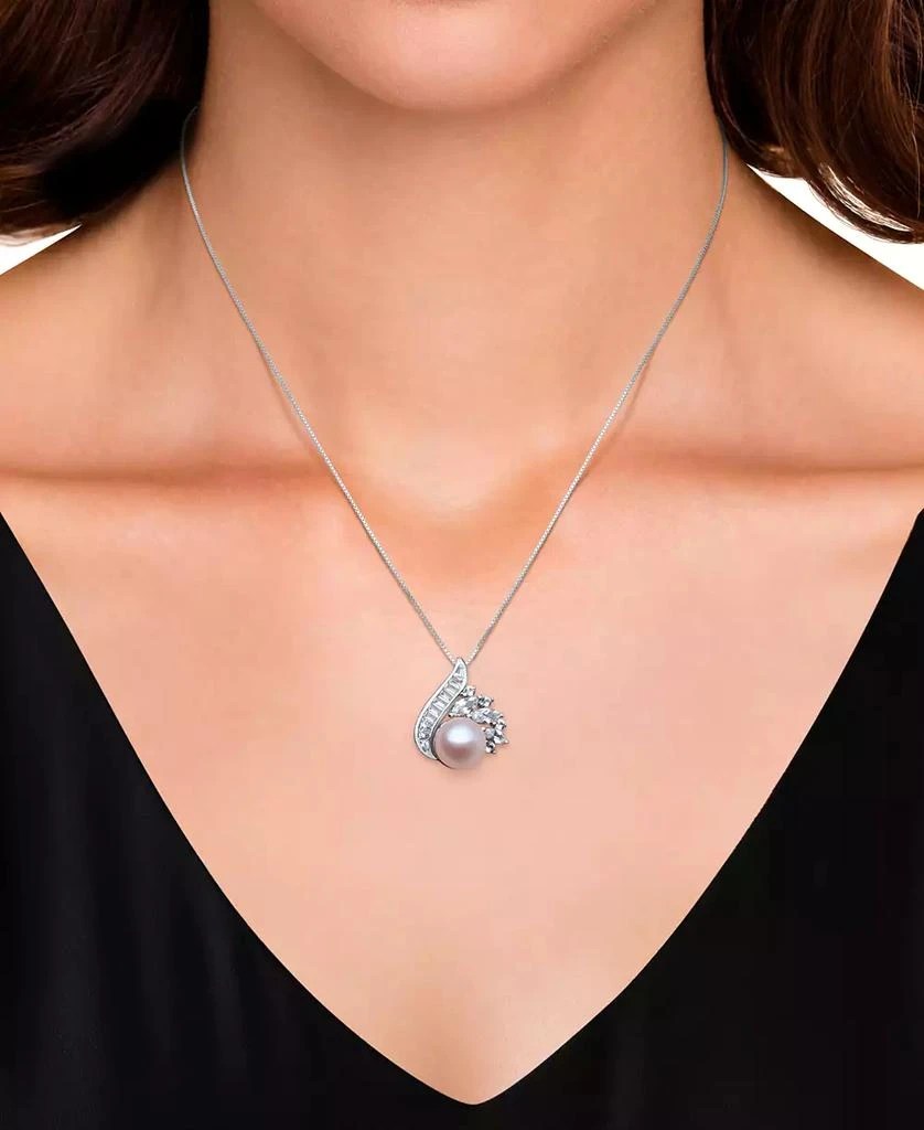 Belle de Mer Blush Cultured Freshwater Pearl (9-10mm) & Lab Created White Sapphire (1-1/2 ct. t.w.) Pendant 18" Necklace in Sterling Silver 2