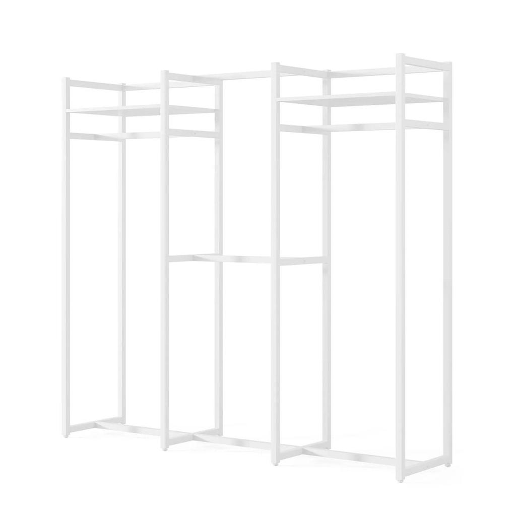 QuikFurn Heavy Duty White Metal Freestanding Garment Rack with 4 Clothes Hanging Rods