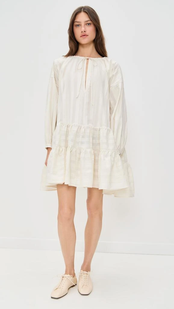 Marques Almeida Beige Textured Loose Fit Tier Gathered Dress 6