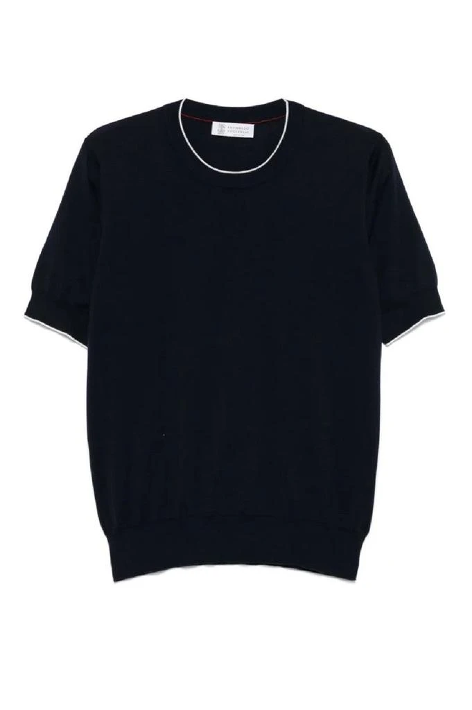 Brunello Cucinelli Short-Sleeved Crew Neck Sweater With Ribbed Details 1