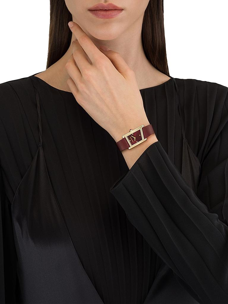 Salvatore Ferragamo Ferragamo Asymetrique IP Gold 
Leather Strap Rectangular Watch/22MM x 36MM