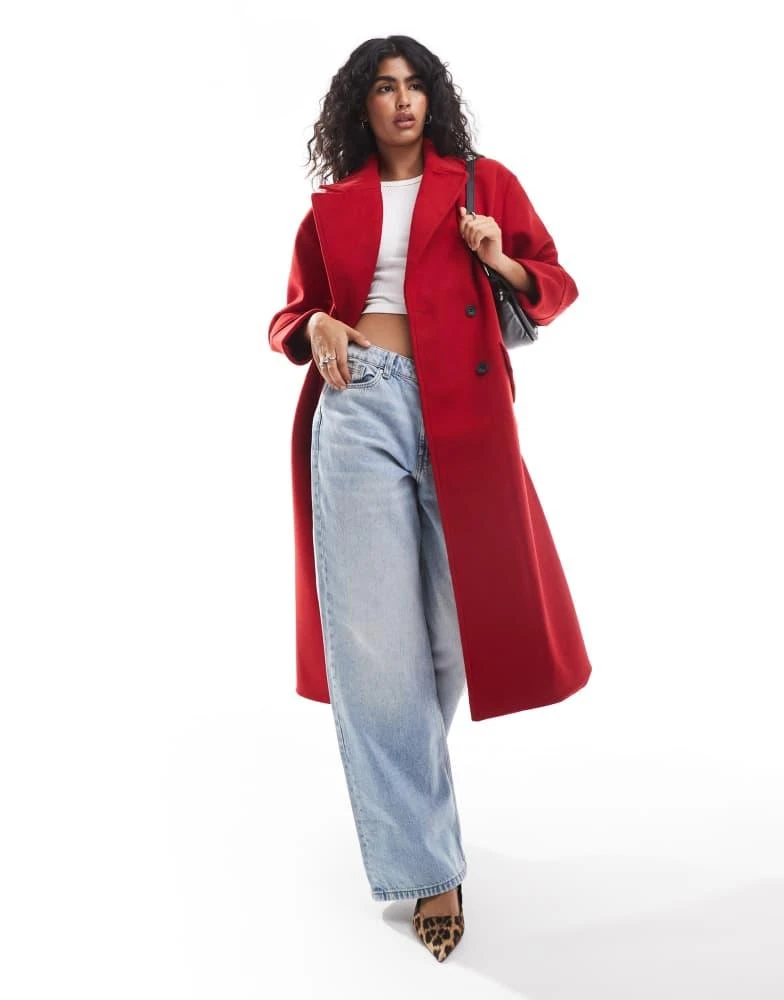 Stradivarius Stradivarius oversized soft touch coat in red 4