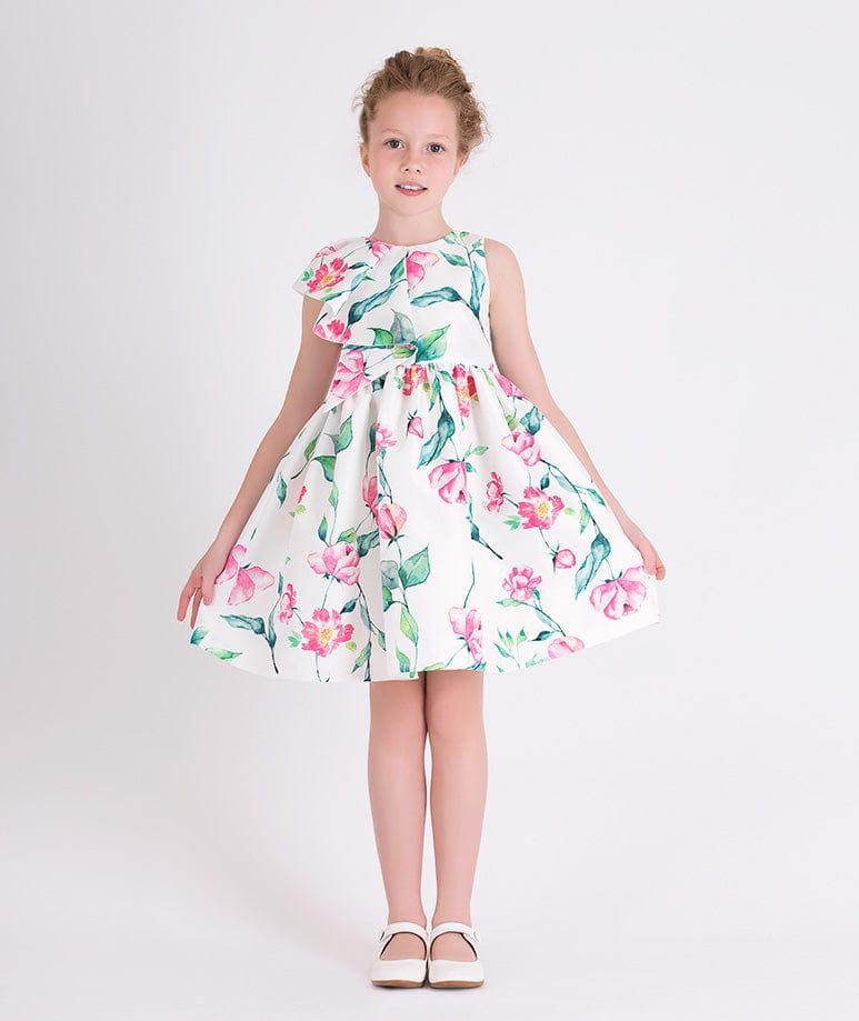 Mama Luma Mama Luma Girls Ruffle Floral Print Dress in White
