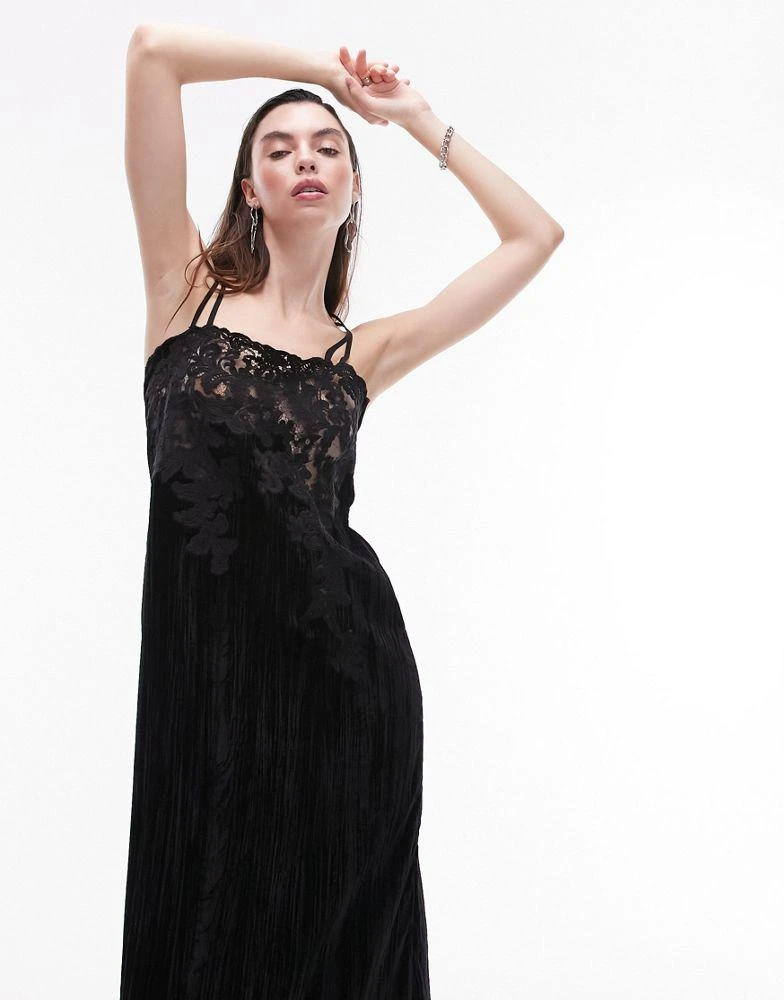 Topshop Topshop velvet and lace midi slip dress in black 1