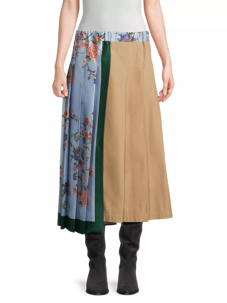 Weekend Max Mara Operoso Cotton Colorblock Pleated Skirt 3