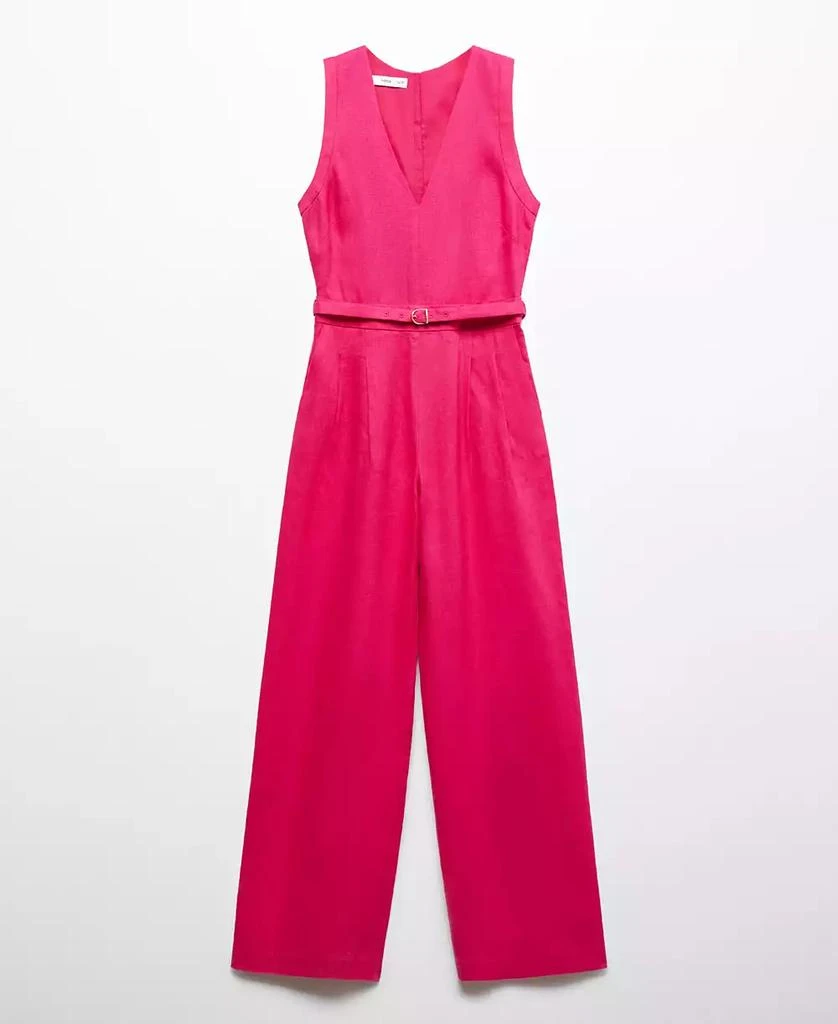Mango Women's Belt Linen Jumpsuit 5