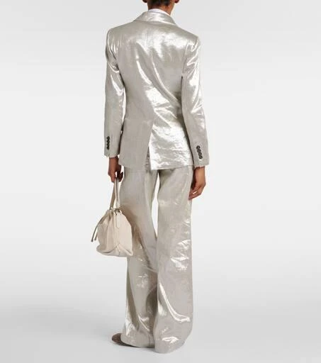 Brunello Cucinelli Double-breasted metallic linen-blend blazer 3