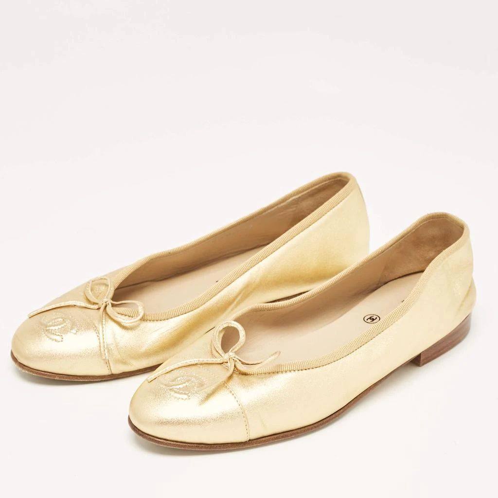 Chanel Chanel Gold Leather Cap Toe CC Bow Ballet Flats Size 35.5 3