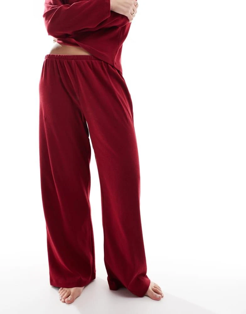 Cotton:On Cotton On sleep pointelle rib pants in deep red co-ord 2