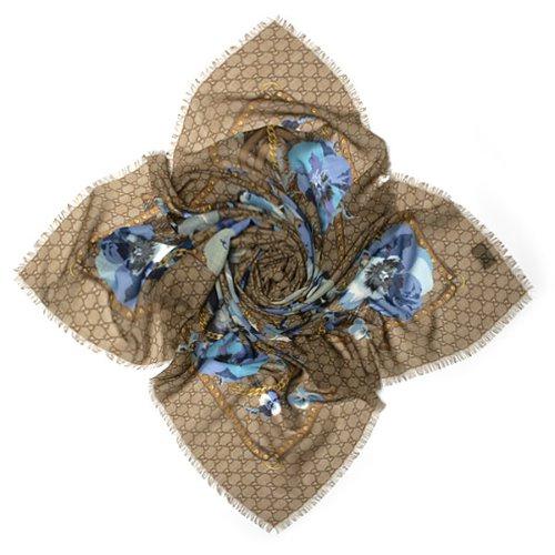 Gucci Gucci - Beige/Blue GG Floral Print Wool Scarf