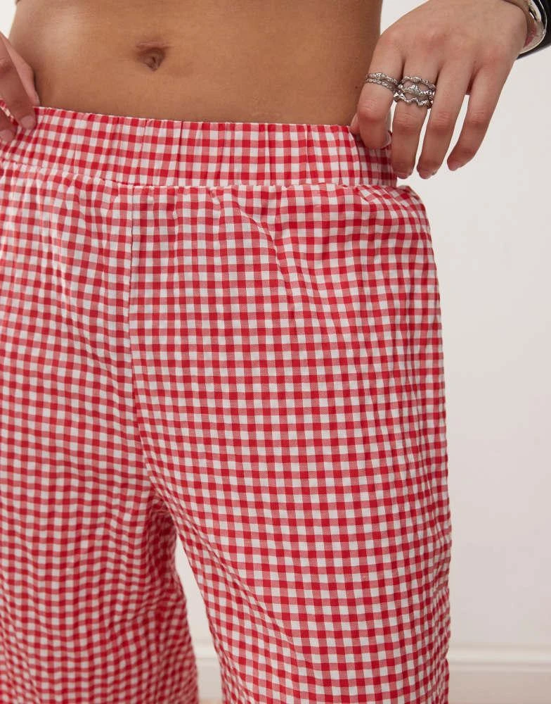 Noisy May Noisy May wide leg side tie detail trousers in red gingham 5