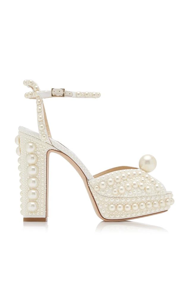 Jimmy Choo Jimmy Choo - Sacaria Pearl-Embellished Satin Platform Sandals - White - IT 35 - Moda Operandi 1