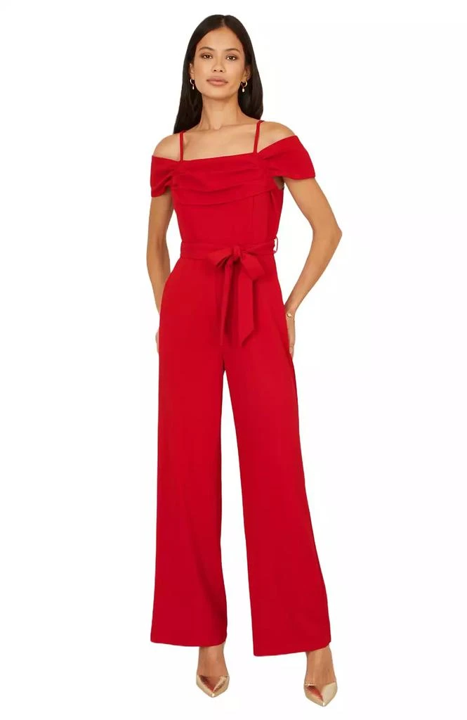 Yumi Women's Draped Bardot Wide-Leg Self-Tie Jumpsuit