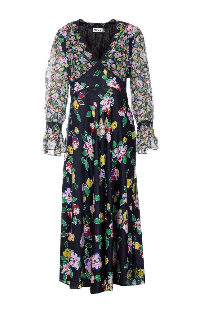rixo long sleeve dress RIXO Meera Chiffon Chelsea Floral Black