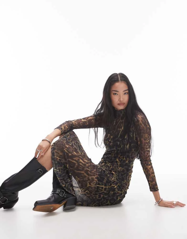 ALL SAINTS AllSaints Hanna mesh midi dress in leopard print 2