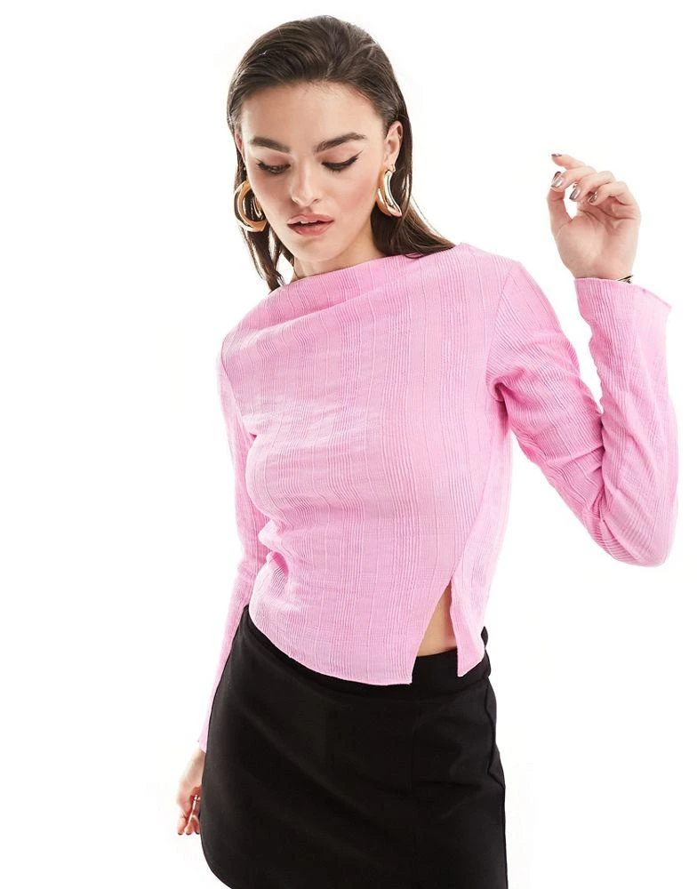 & Other Stories & Other Stories plisse top with split detail in pink exclusive to ASOS 1