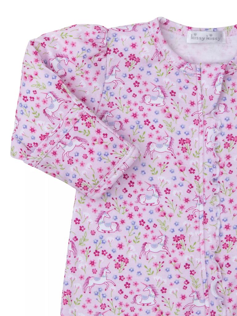 Kissy Kissy Baby Girl's Floral Unicorn Print Ruffle-Trim Footie