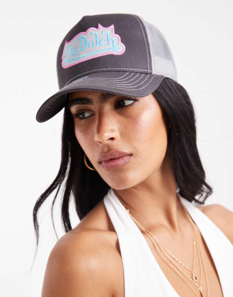 Von Dutch Von Dutch Rockford trucker cap in grey and pink