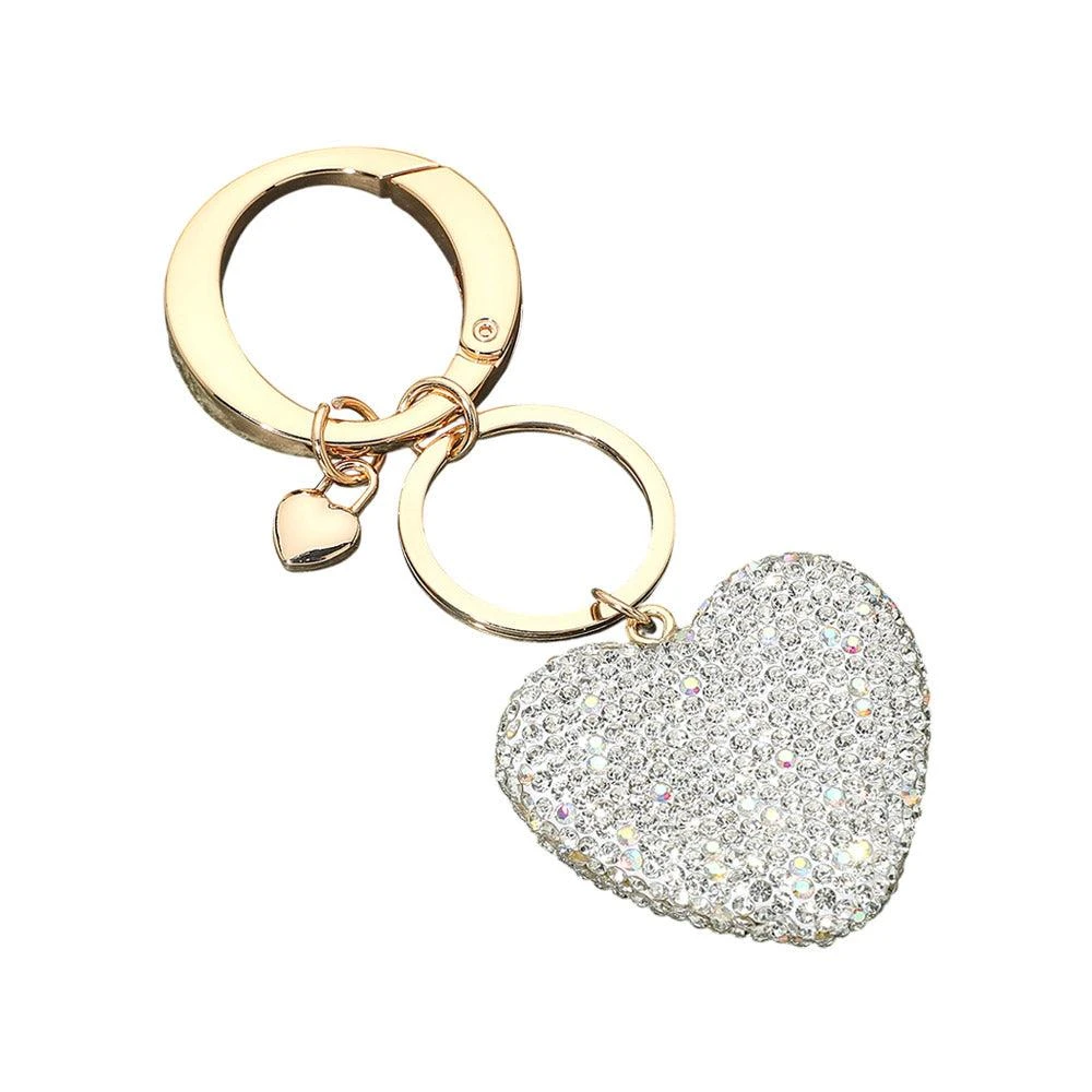FASHNZFAB Rhinestone Pave Heart Keychain Bag Charm 2