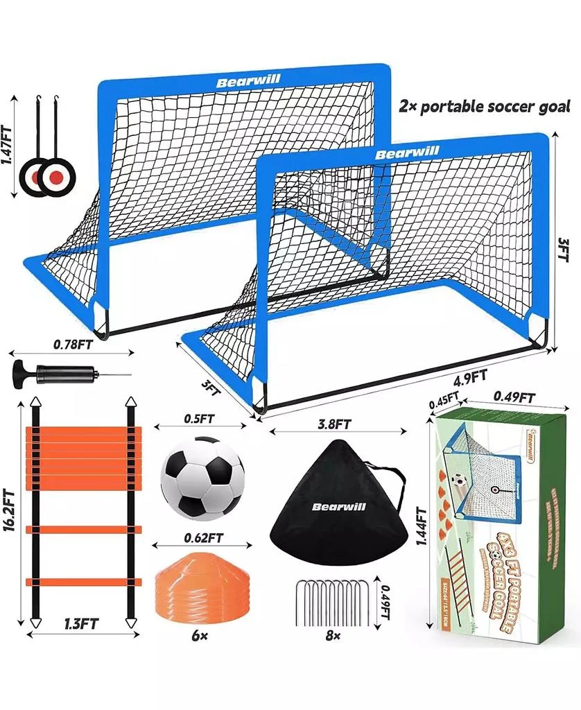 Bearwill Kids Soccer Goal Set of 2, 4x3FT Pop Up Backyard Goals with Training Kit - Includes Ball, Cones, Ladder 
Targets 6