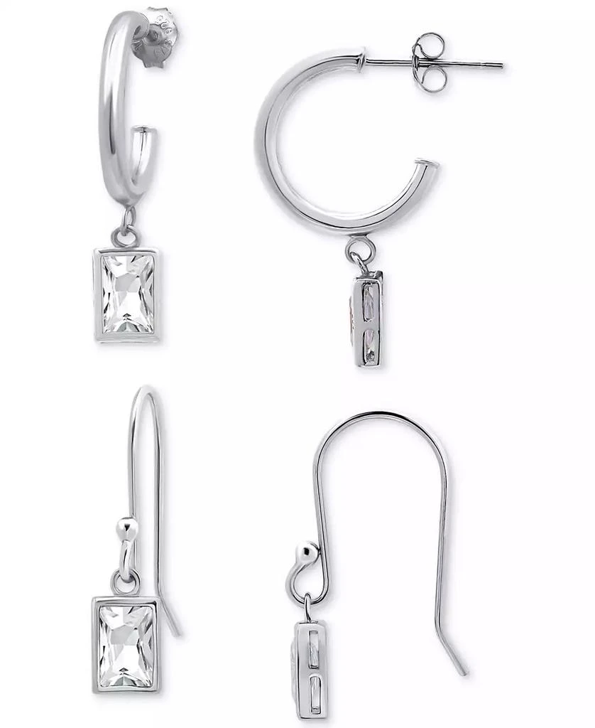 Giani Bernini 2-Pc. Set Cubic Zirconia Baguette Dangle Hoop & Drop Earrings, Created for Macy's 4