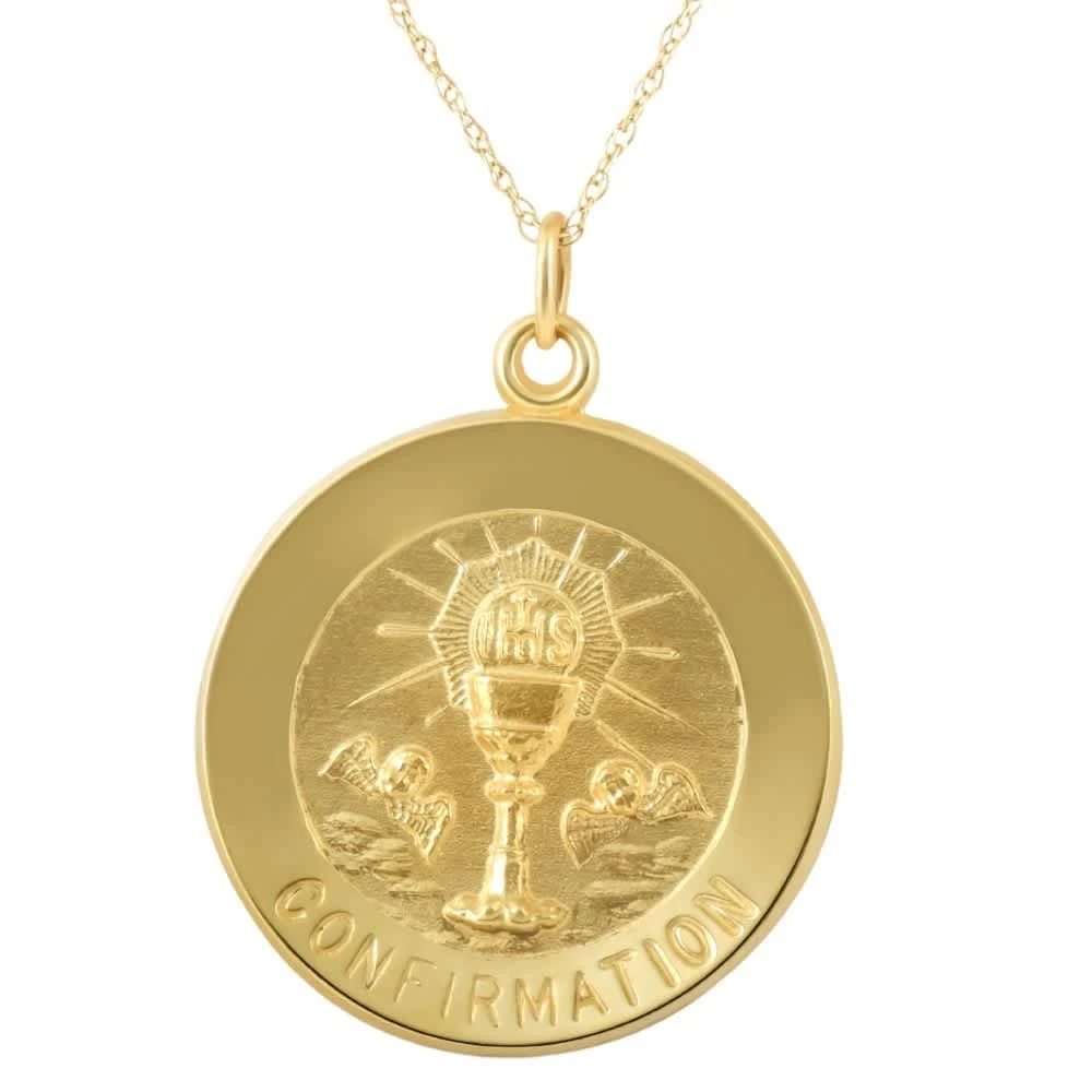 Pompeii3 14k Yellow Gold Confirmation Medal Pendant 1" Tall 3.5 Grams