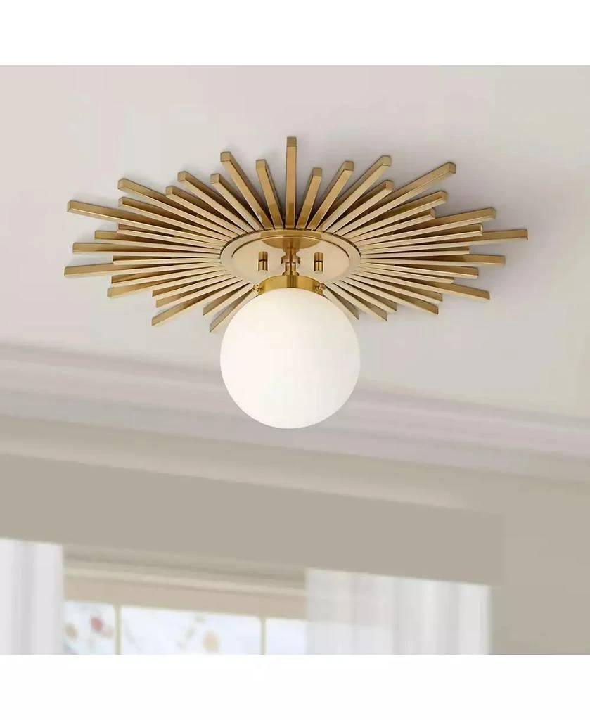 Possini Euro Design Hazel Modern Ceiling Light Semi Flush Mount Fixture 24" Wide Warm Brass White Globe Shade for Bedroom Kitchen Living Room Hallway 6