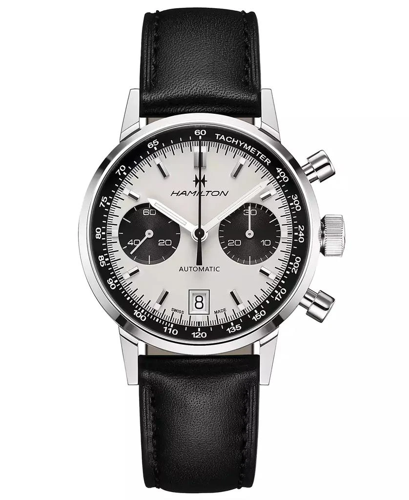 Hamilton Men's Swiss Automatic Chronograph Intra-Matic Black Leather Strap Watch 40mm 1