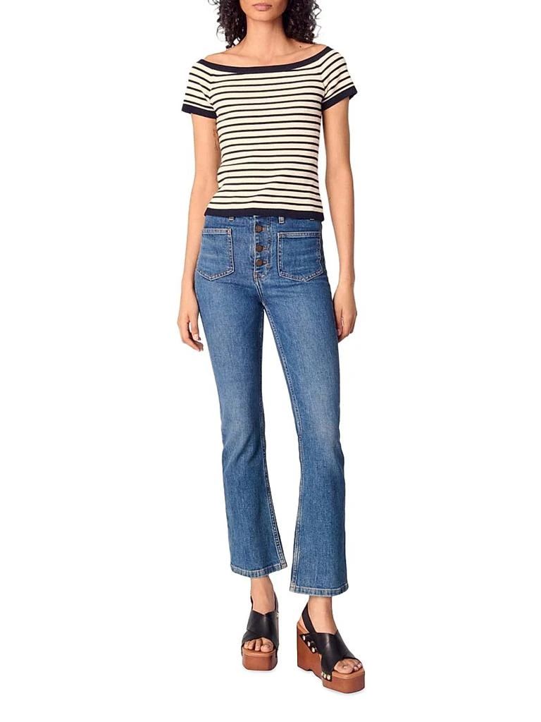 Maje Rib Knit Short Sleeve Boat Neck Top 7