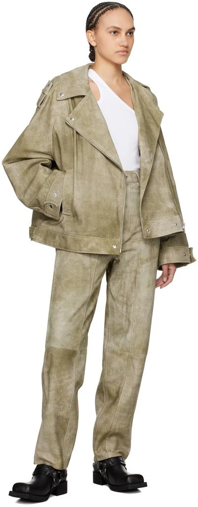 REMAIN Taupe Relaxed-Fit Leather Pants 4