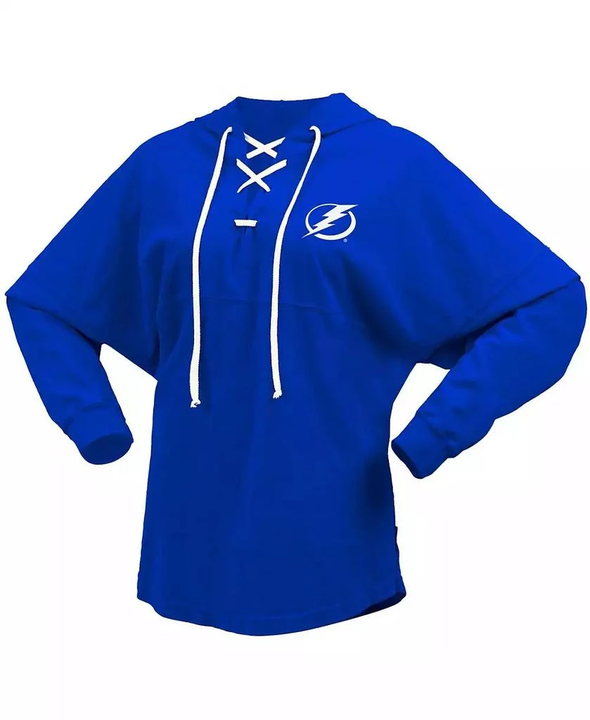 Fanatics Women's Blue Tampa Bay Lightning Jersey Lace-Up V-Neck Long Sleeve Hoodie T-shirt 3