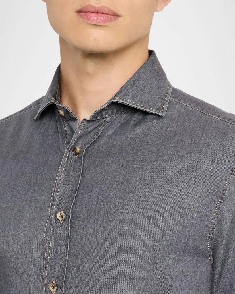 Brunello Cucinelli Men
s Denim Slim-Fit Shirt 5