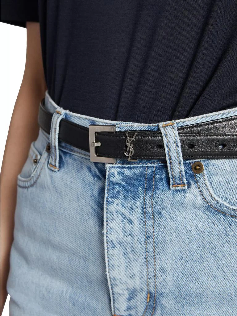 Yves Saint Laurent Cassandre Thin Belt with Square Buckle in Smooth Leather 2
