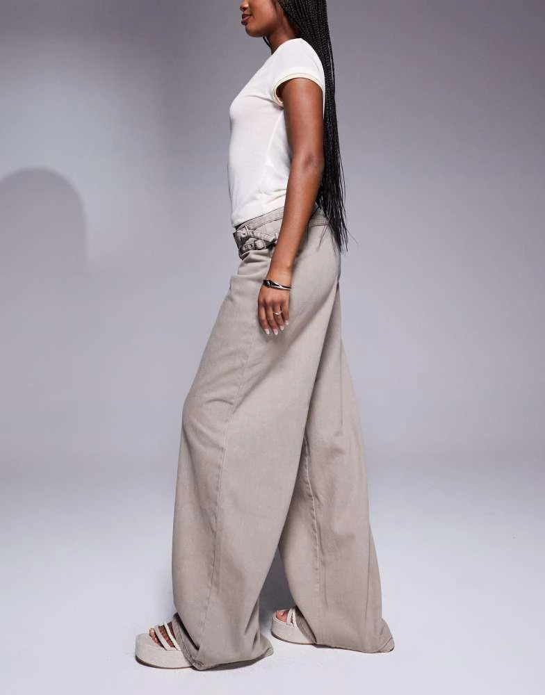 Princess Polly Princess Polly buckle and pocket detail baggy wide leg jeans in washed brown 3