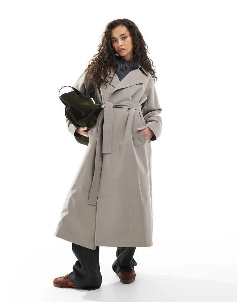 ASOS ASOS DESIGN waterfall collar trench coat in mushroom 1