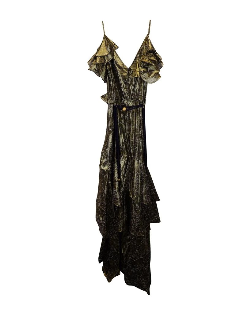 PETER PILOTTO V-Neck Ruffled Dress in Gold Silk 2
