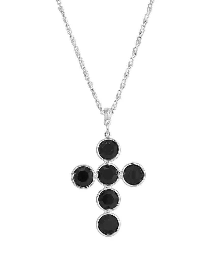 2028 Silver-Tone Black Crystal Cross Chain Necklace 1