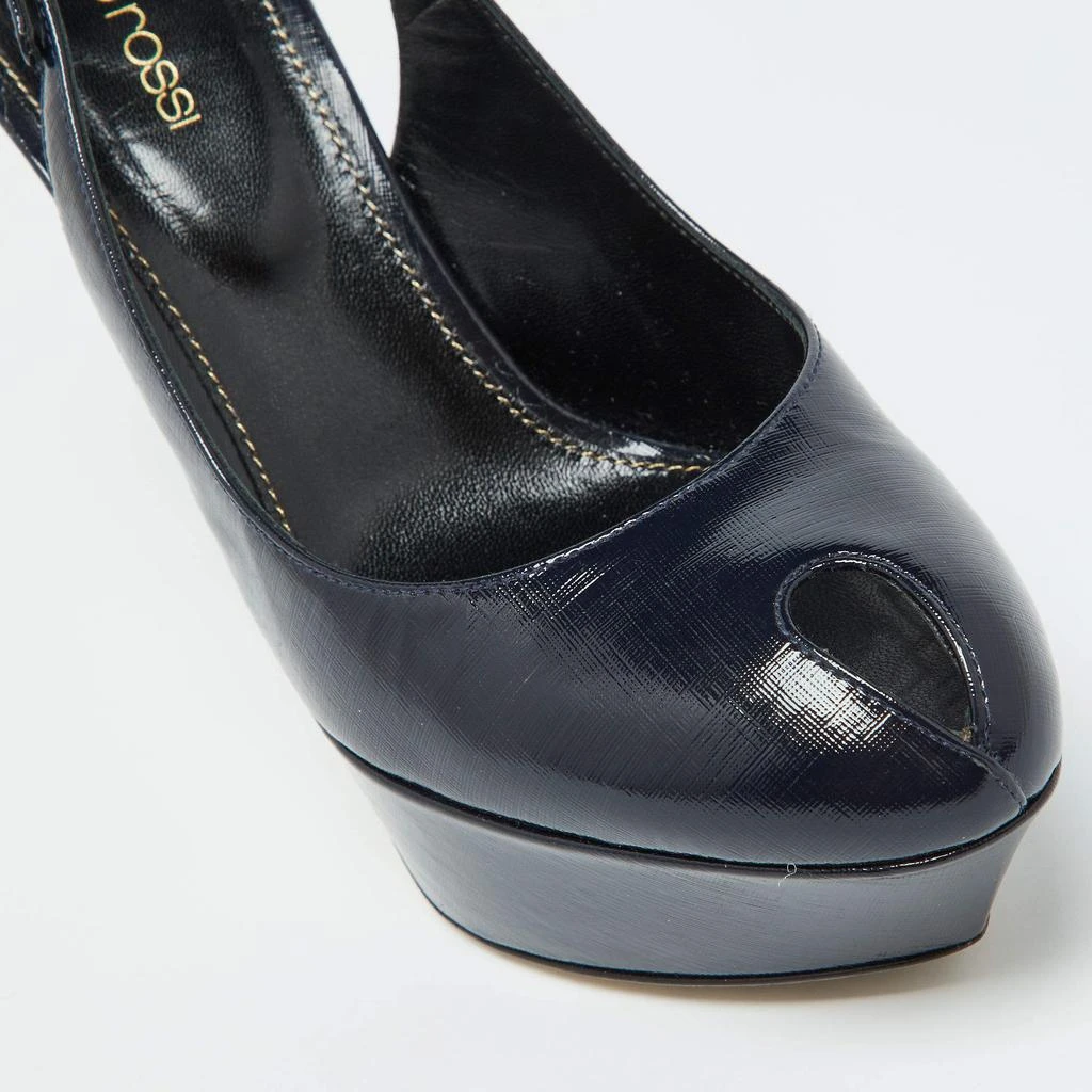 Sergio Rossi Sergio Rossi Blue Patent Leather Peep Toe Slingback Pumps Size 37 7