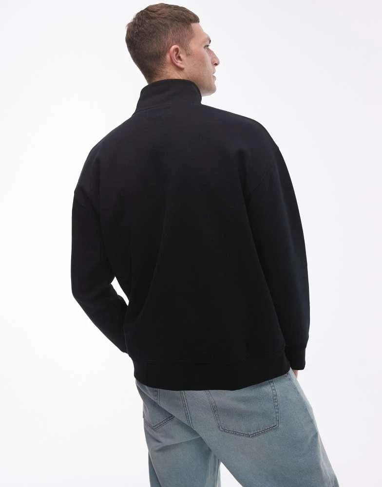 Topman Topman premium heavyweight full zip funnel sweatshirt in black 3