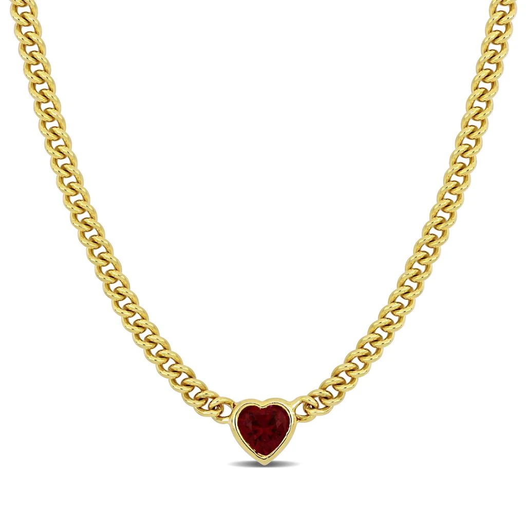 Mimi 
Max 2 7/8 CT TGW Heart Shaped Created Ruby Curb Link Necklace in Yellow Silver - 18 in